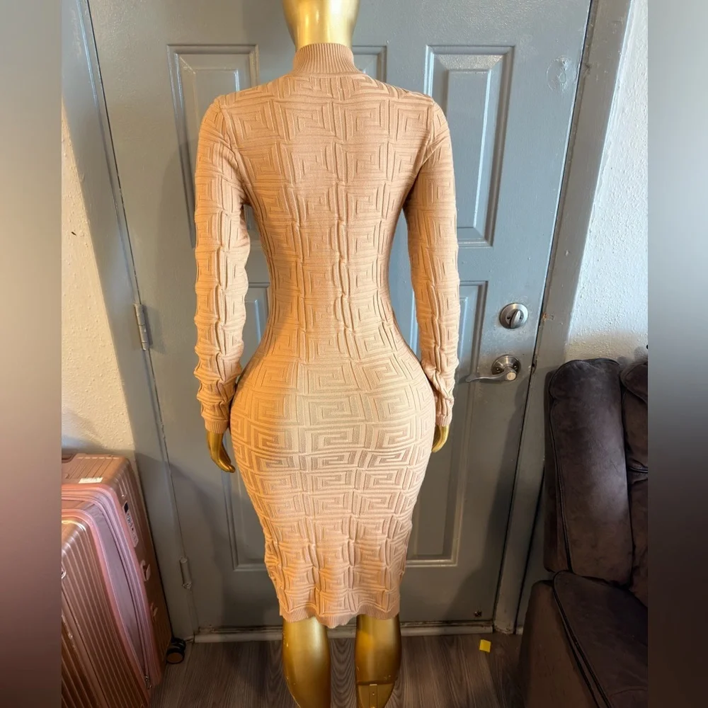 Tan Textured Sweater Midi Dress - Picture 3 of 6